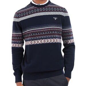 NEW BARBOUR Wool Winterborne Fairisle Sweater navy for men 864tn